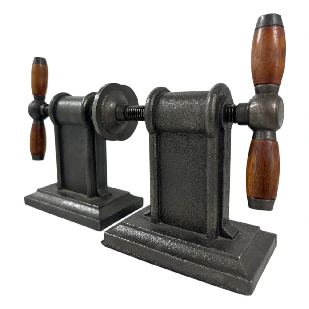 Restoration Hardware Pair Of Cast Iron Vise Screws Industrial Bookends